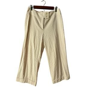 Anne Klein Striped Seersucker Cropped Cuffed Pants Size 8 Beige White